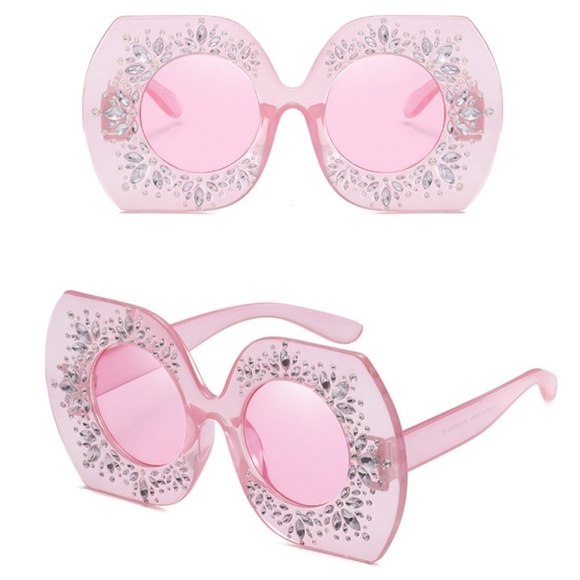 Giant Glam Girl baby pink oversized  Rhinestone Sunglasses total glam - Picture 4 of 4
